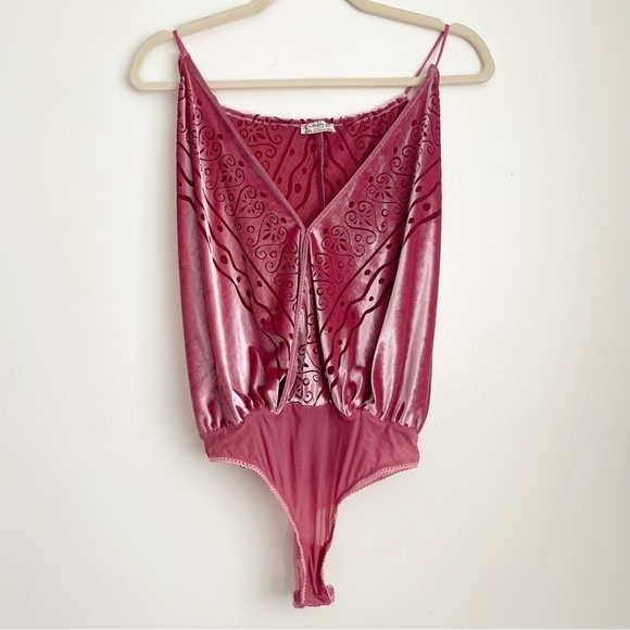 Free People Body Talk Velvet burnout Bodysuit fairy ethereal whimsigoth feminine - Picture 3 of 14